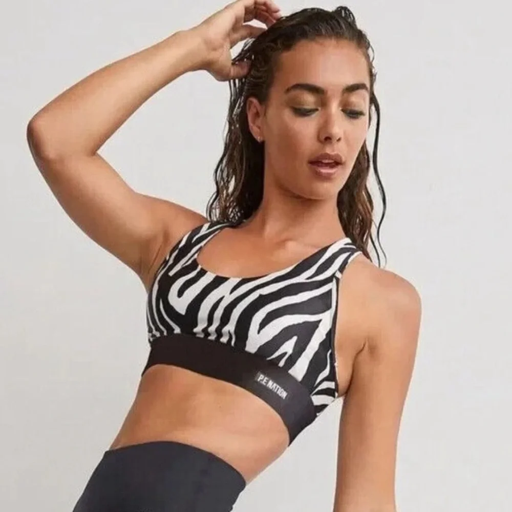 P.E. Nation Revolve Rematch Zebra‎ Animal Print Racerback Sports Bra Size XS